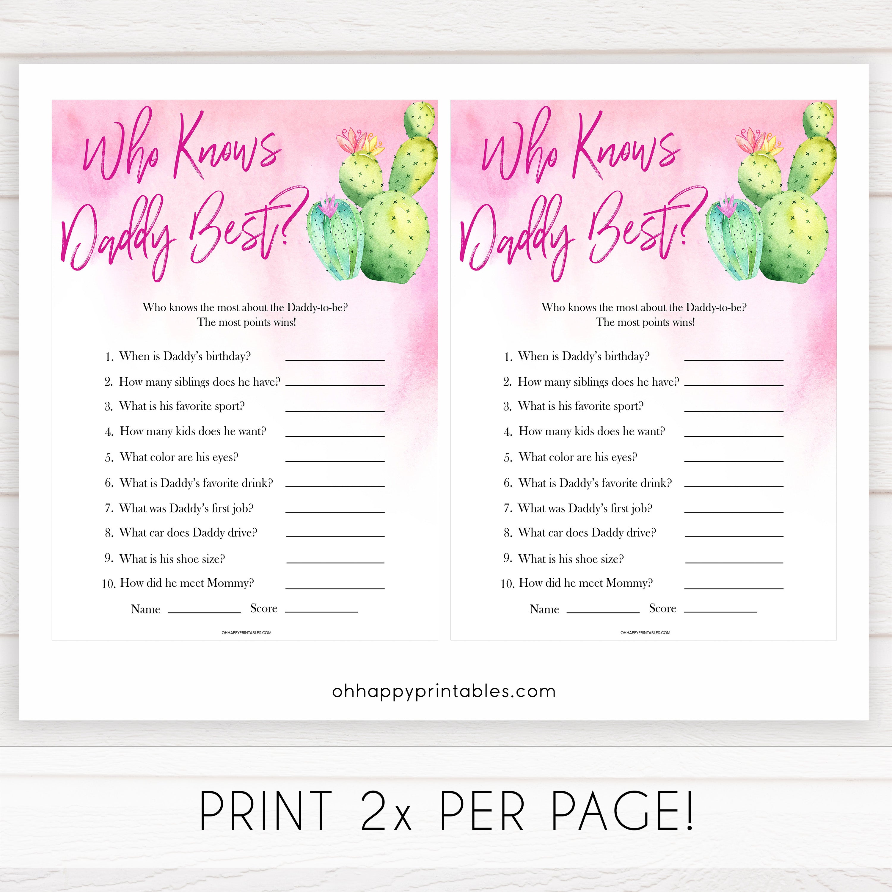 Cactus baby shower games, cactus who knows daddy best baby game, printable baby games, Mexican baby shower, Mexican baby games, fiesta baby games, popular baby games, printable baby games