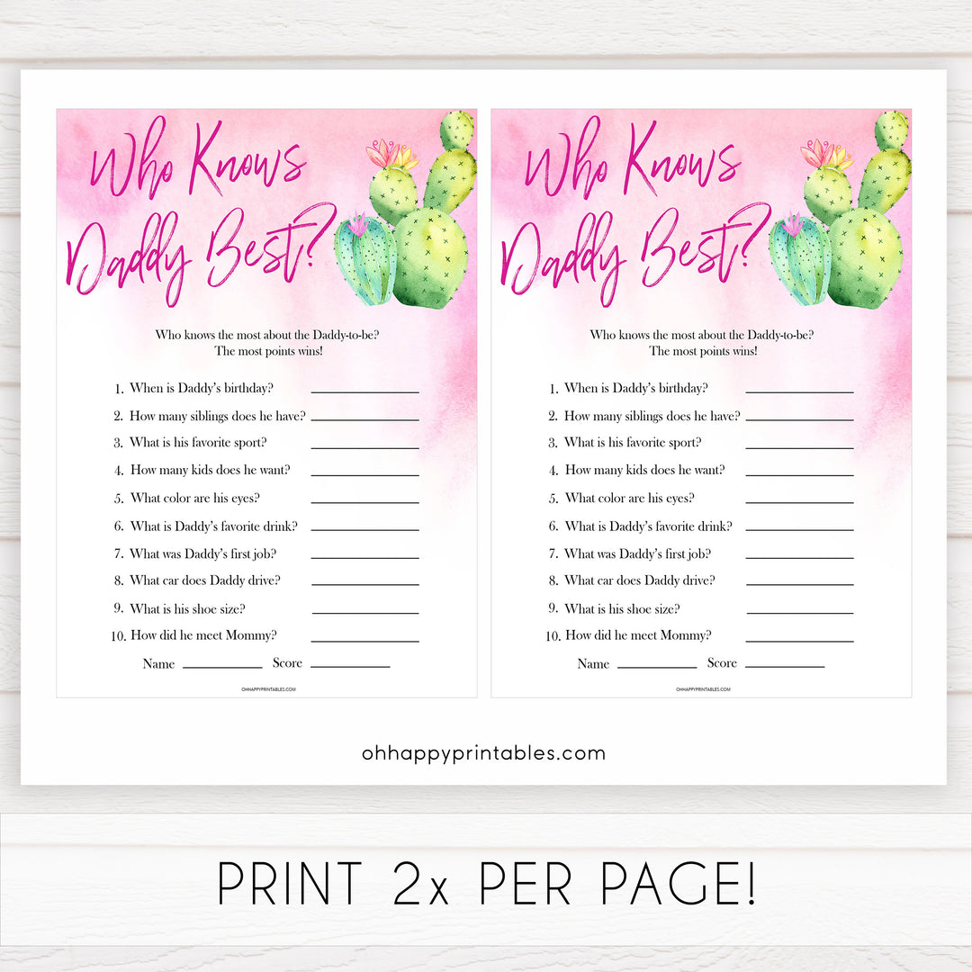 Cactus baby shower games, cactus who knows daddy best baby game, printable baby games, Mexican baby shower, Mexican baby games, fiesta baby games, popular baby games, printable baby games
