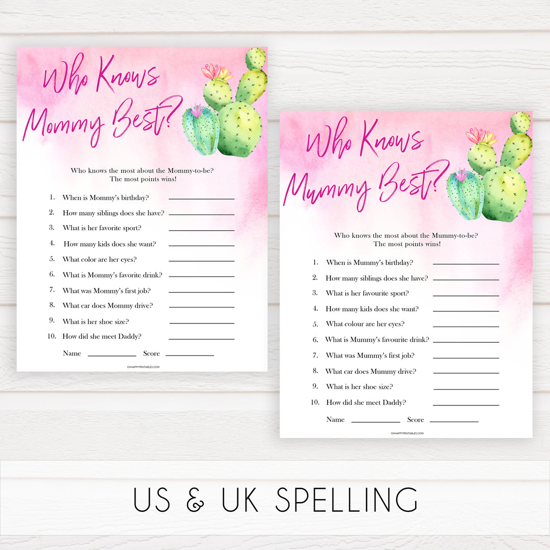 Cactus baby shower games, cactus who knows mummy best baby game, printable baby games, Mexican baby shower, Mexican baby games, fiesta baby games, popular baby games, printable baby games