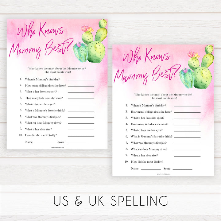 Cactus baby shower games, cactus who knows mummy best baby game, printable baby games, Mexican baby shower, Mexican baby games, fiesta baby games, popular baby games, printable baby games