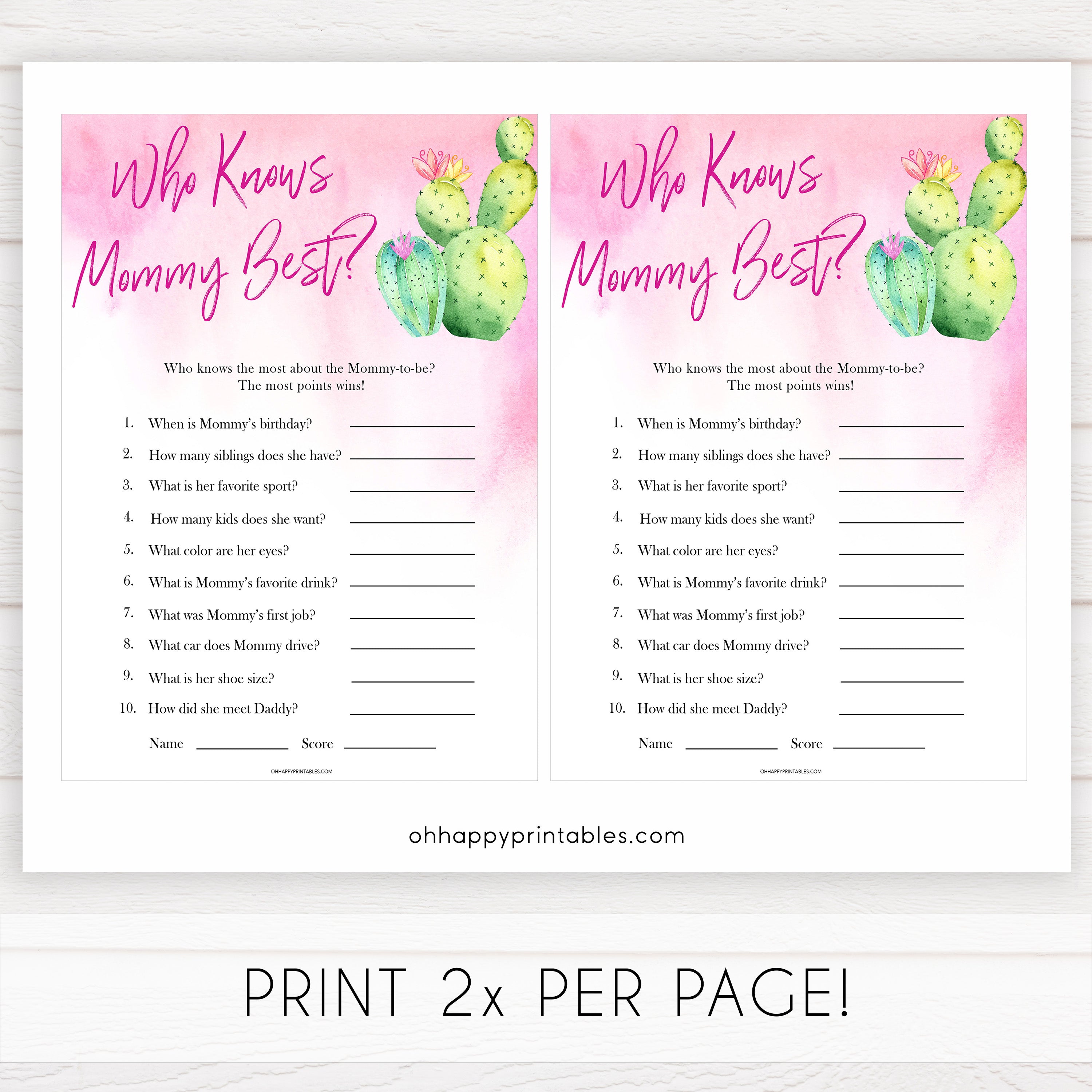 Cactus baby shower games, cactus who knows mummy best baby game, printable baby games, Mexican baby shower, Mexican baby games, fiesta baby games, popular baby games, printable baby games