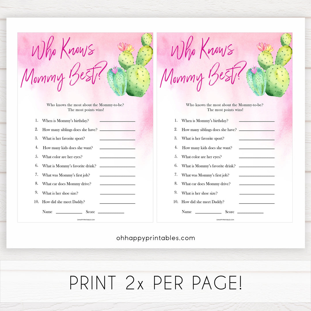 Cactus baby shower games, cactus who knows mummy best baby game, printable baby games, Mexican baby shower, Mexican baby games, fiesta baby games, popular baby games, printable baby games