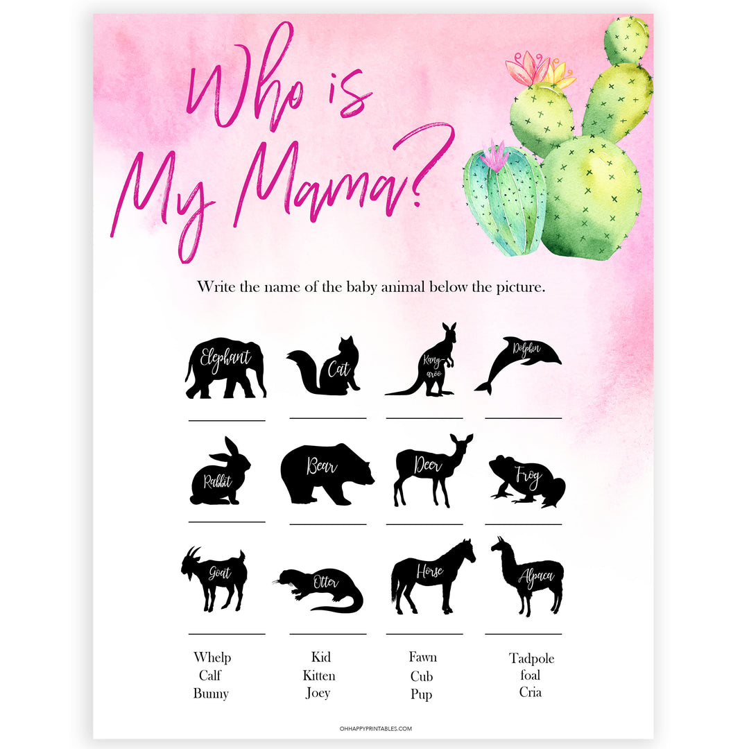 Cactus baby shower games, cactus who is my mama baby game, printable baby games, Mexican baby shower, Mexican baby games, fiesta baby games, popular baby games, printable baby games