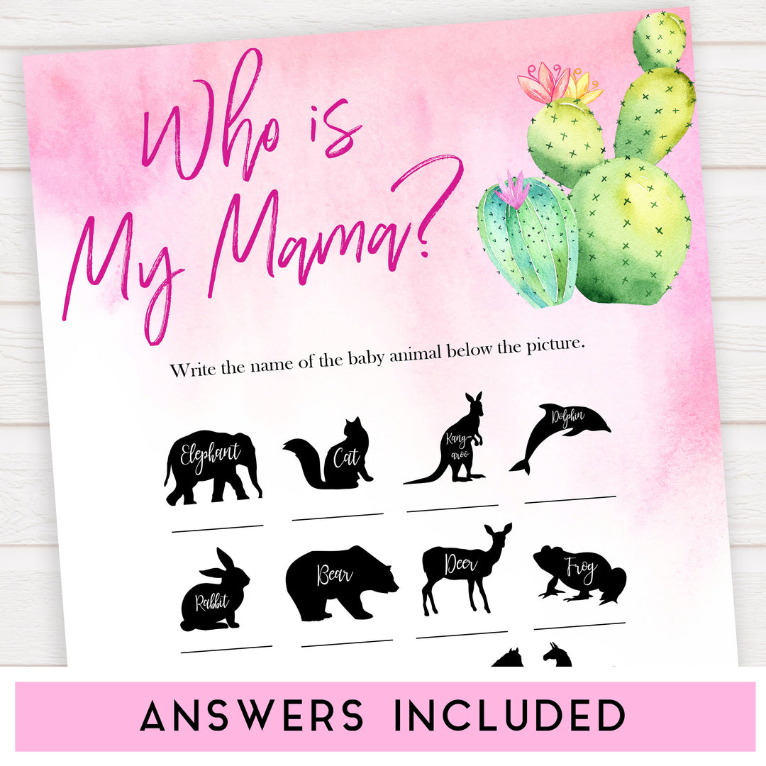 Cactus baby shower games, cactus who is my mama baby game, printable baby games, Mexican baby shower, Mexican baby games, fiesta baby games, popular baby games, printable baby games