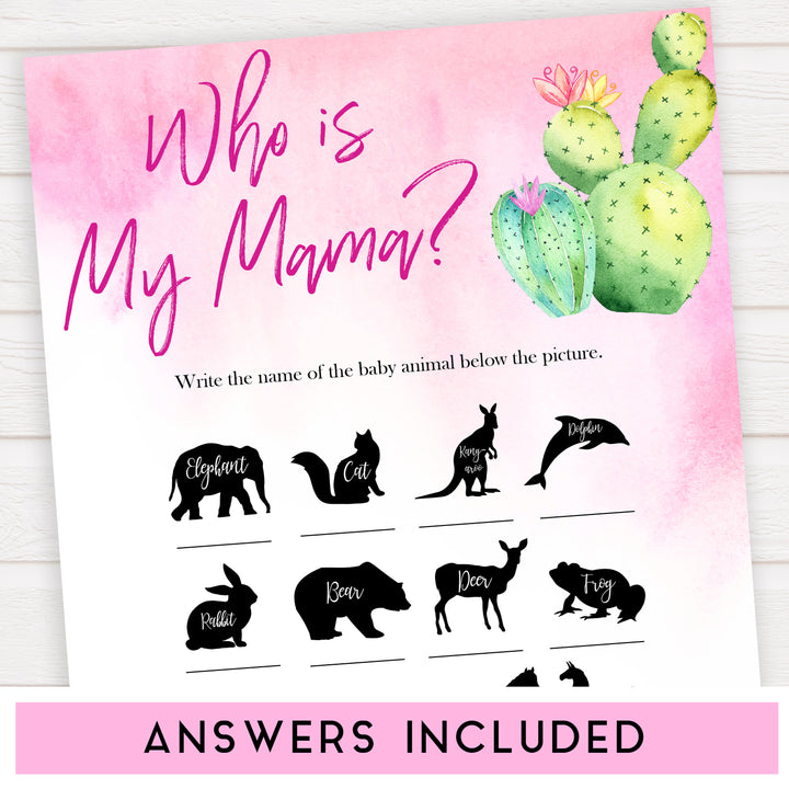 Cactus baby shower games, cactus who is my mama baby game, printable baby games, Mexican baby shower, Mexican baby games, fiesta baby games, popular baby games, printable baby games
