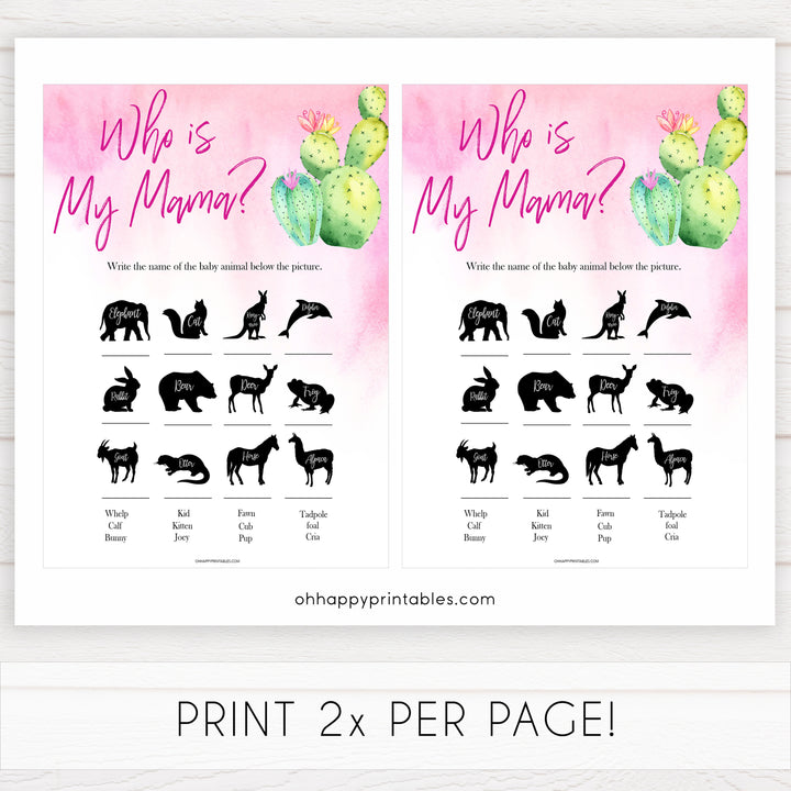 Cactus baby shower games, cactus who is my mama baby game, printable baby games, Mexican baby shower, Mexican baby games, fiesta baby games, popular baby games, printable baby games