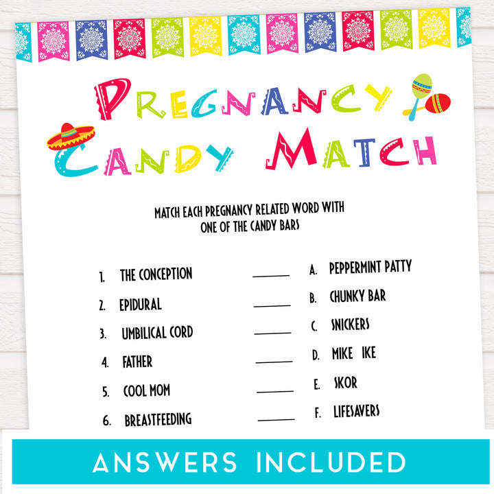pregnancy candy match game, Printable baby shower games, Mexican fiesta fun baby games, baby shower games, fun baby shower ideas, top baby shower ideas, fiesta shower baby shower, fiesta baby shower ideas