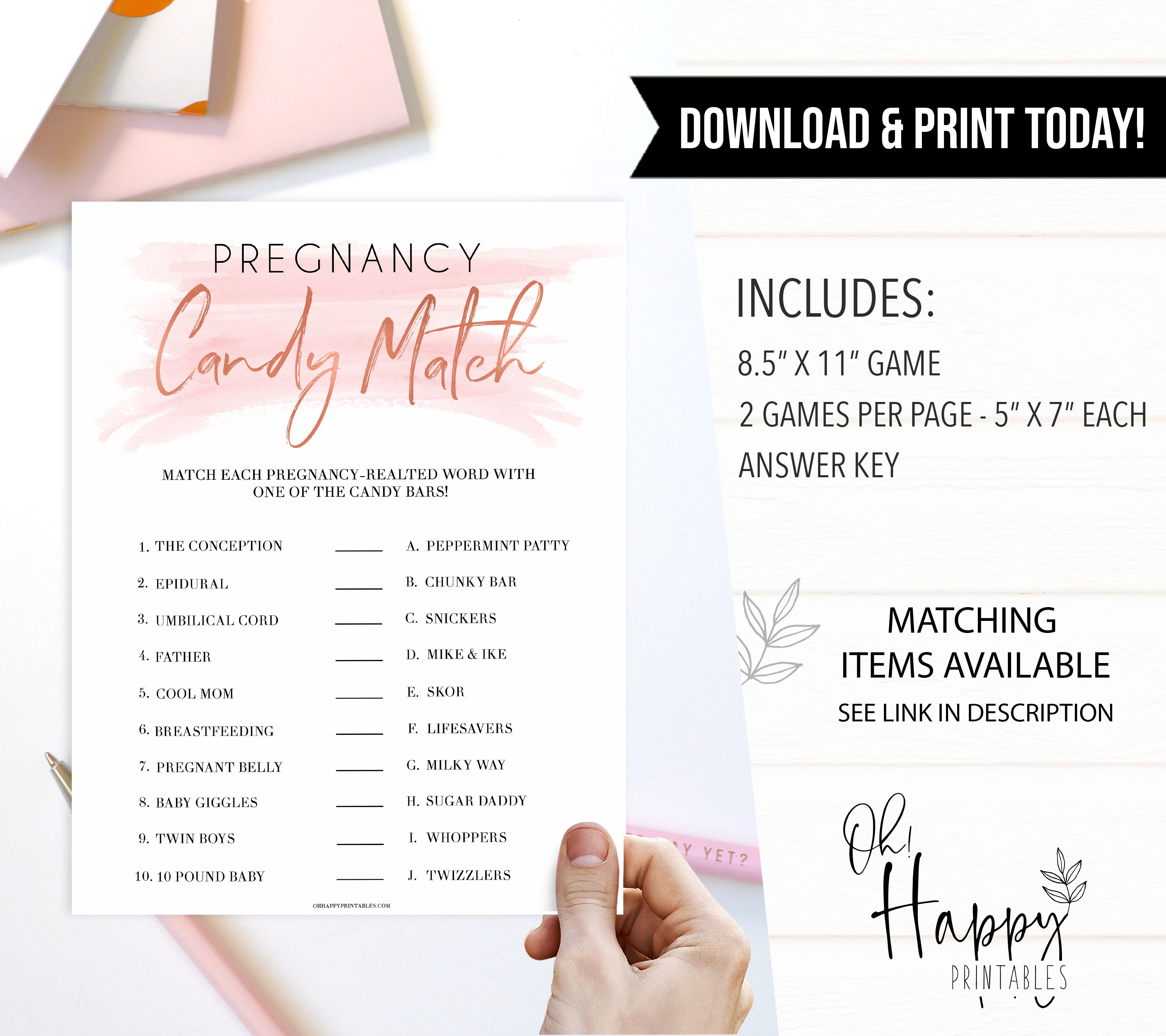 pregnancy candy match game, printable baby shower games, fun baby shower games