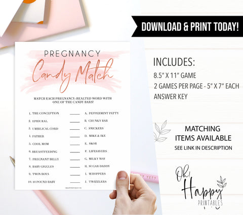 pregnancy candy match game, printable baby shower games, fun baby shower games