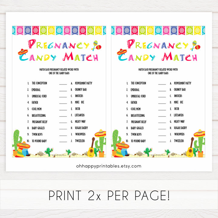 pregnancy candy match game, Printable baby shower games, Mexican fiesta fun baby games, baby shower games, fun baby shower ideas, top baby shower ideas, fiesta shower baby shower, fiesta baby shower ideas