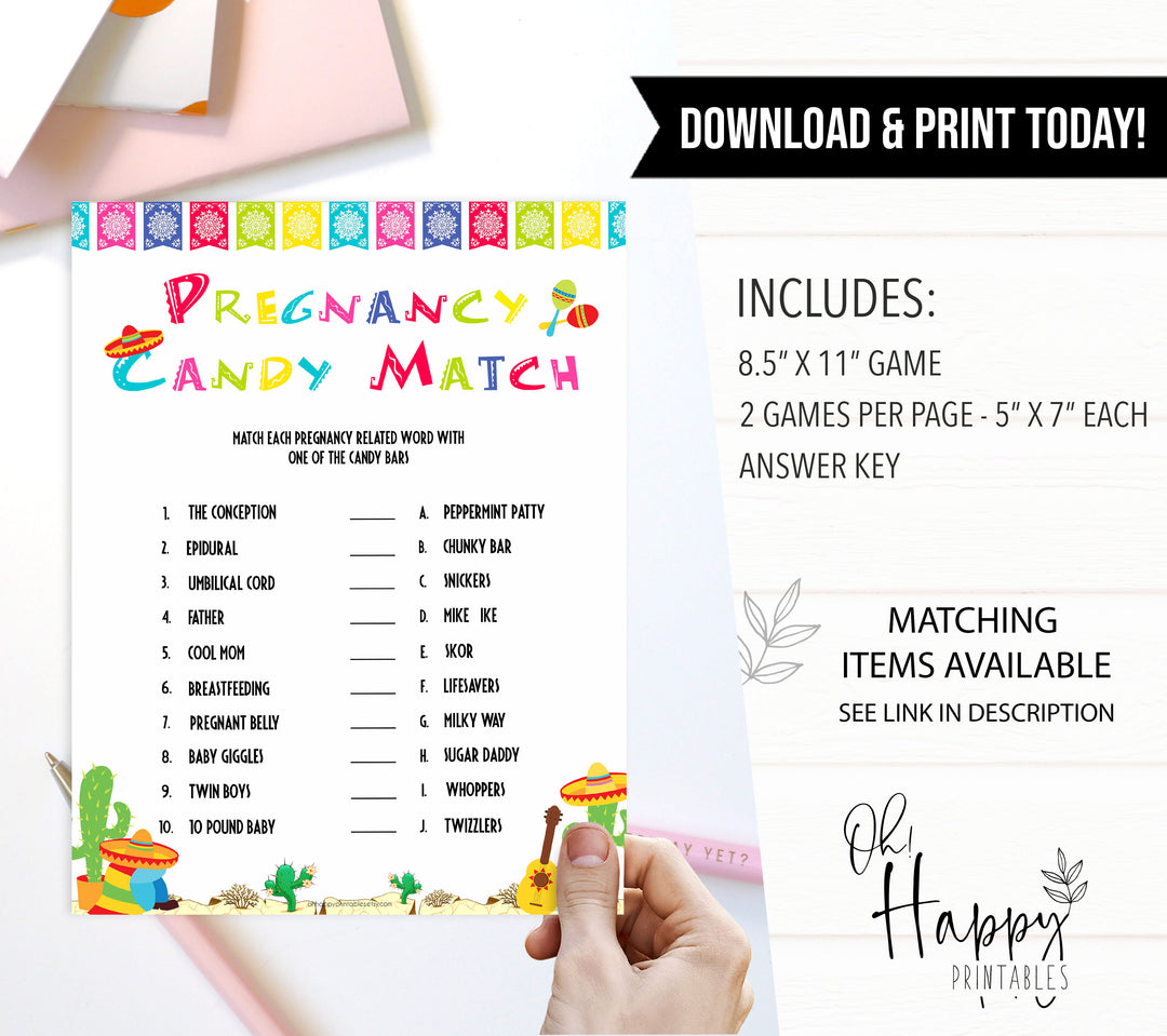 pregnancy candy match game, Printable baby shower games, Mexican fiesta fun baby games, baby shower games, fun baby shower ideas, top baby shower ideas, fiesta shower baby shower, fiesta baby shower ideas