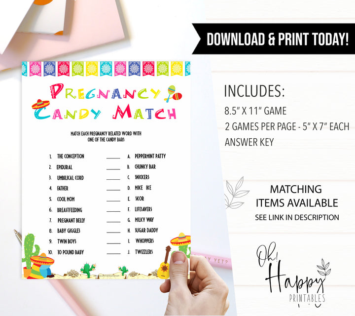 pregnancy candy match game, Printable baby shower games, Mexican fiesta fun baby games, baby shower games, fun baby shower ideas, top baby shower ideas, fiesta shower baby shower, fiesta baby shower ideas