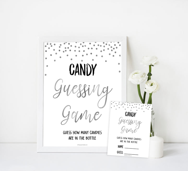 candy guessing game, Printable baby shower games, baby silver glitter fun baby games, baby shower games, fun baby shower ideas, top baby shower ideas, silver glitter shower baby shower, friends baby shower ideas