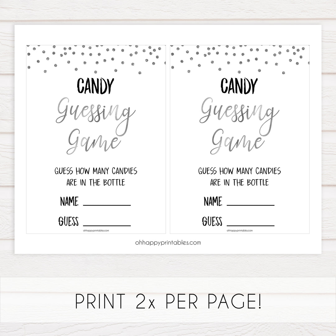 candy guessing game, Printable baby shower games, baby silver glitter fun baby games, baby shower games, fun baby shower ideas, top baby shower ideas, silver glitter shower baby shower, friends baby shower ideas