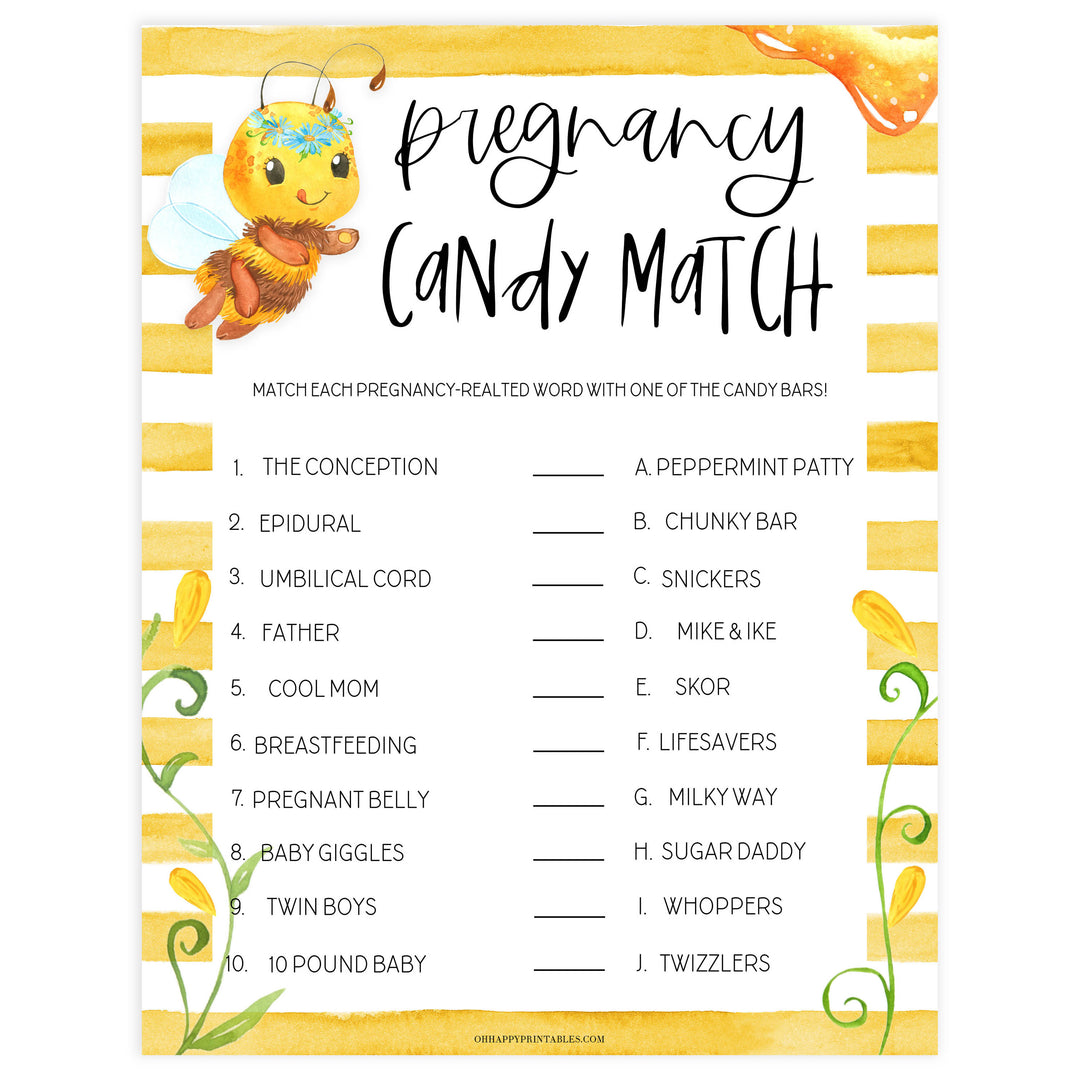 pregnancy candy match game, Printable baby shower games, mommy bee fun baby games, baby shower games, fun baby shower ideas, top baby shower ideas, mommy to bee baby shower, friends baby shower ideas