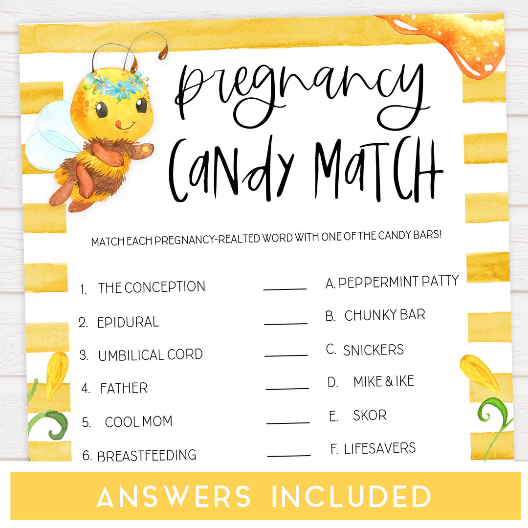 pregnancy candy match game, Printable baby shower games, mommy bee fun baby games, baby shower games, fun baby shower ideas, top baby shower ideas, mommy to bee baby shower, friends baby shower ideas