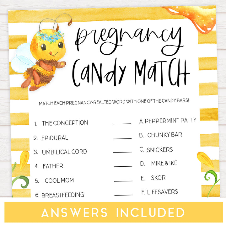pregnancy candy match game, Printable baby shower games, mommy bee fun baby games, baby shower games, fun baby shower ideas, top baby shower ideas, mommy to bee baby shower, friends baby shower ideas