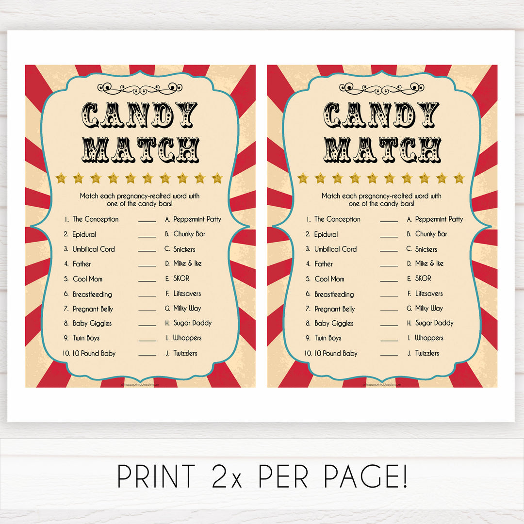 Circus pregnancy candy match baby shower games, circus baby games, carnival baby games, printable baby games, fun baby games, popular baby games, carnival baby shower, carnival theme