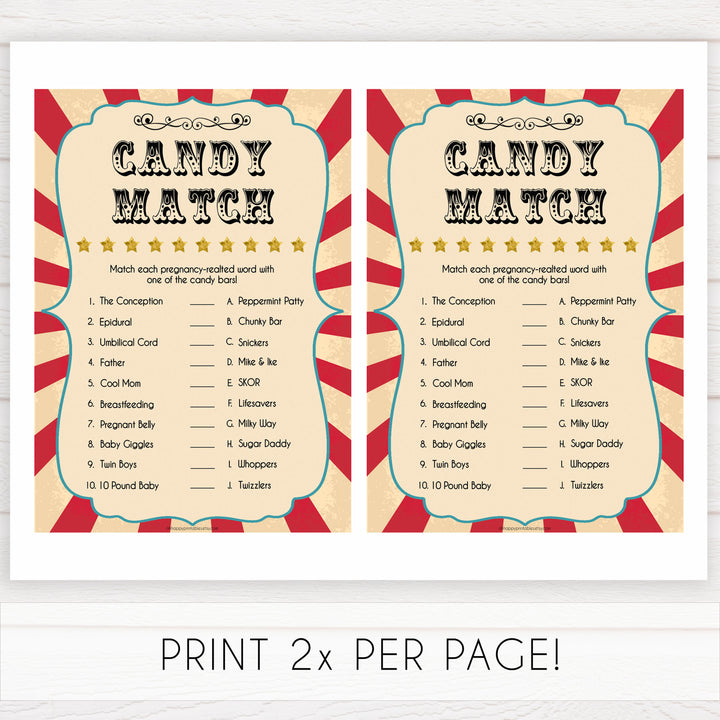 Circus pregnancy candy match baby shower games, circus baby games, carnival baby games, printable baby games, fun baby games, popular baby games, carnival baby shower, carnival theme