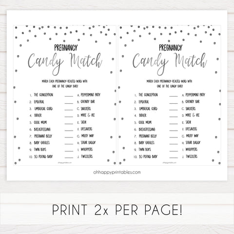 pregnancy candy match, Printable baby shower games, baby silver glitter fun baby games, baby shower games, fun baby shower ideas, top baby shower ideas, silver glitter shower baby shower, friends baby shower ideas