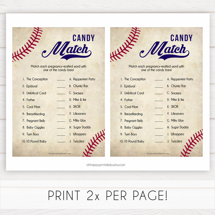 Baseball Pregnancy Candy Match Game, Baseball Baby Shower Games, Candy Match Baby Shower Game, Fun Baby Shower Games, Candy Match, printable baby shower games, fun baby shower games, popular baby shower games