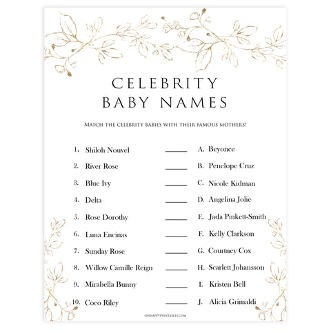 celebrity baby names games, Printable baby shower games, gold leaf baby games, baby shower games, fun baby shower ideas, top baby shower ideas, gold leaf baby shower, baby shower games, fun gold leaf baby shower ideas