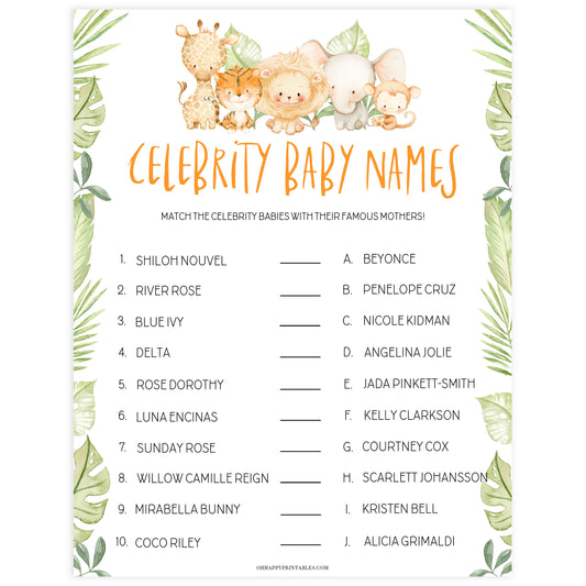 celebrity baby names game, Printable baby shower games, safari animals baby games, baby shower games, fun baby shower ideas, top baby shower ideas, safari animals baby shower, baby shower games, fun baby shower ideas