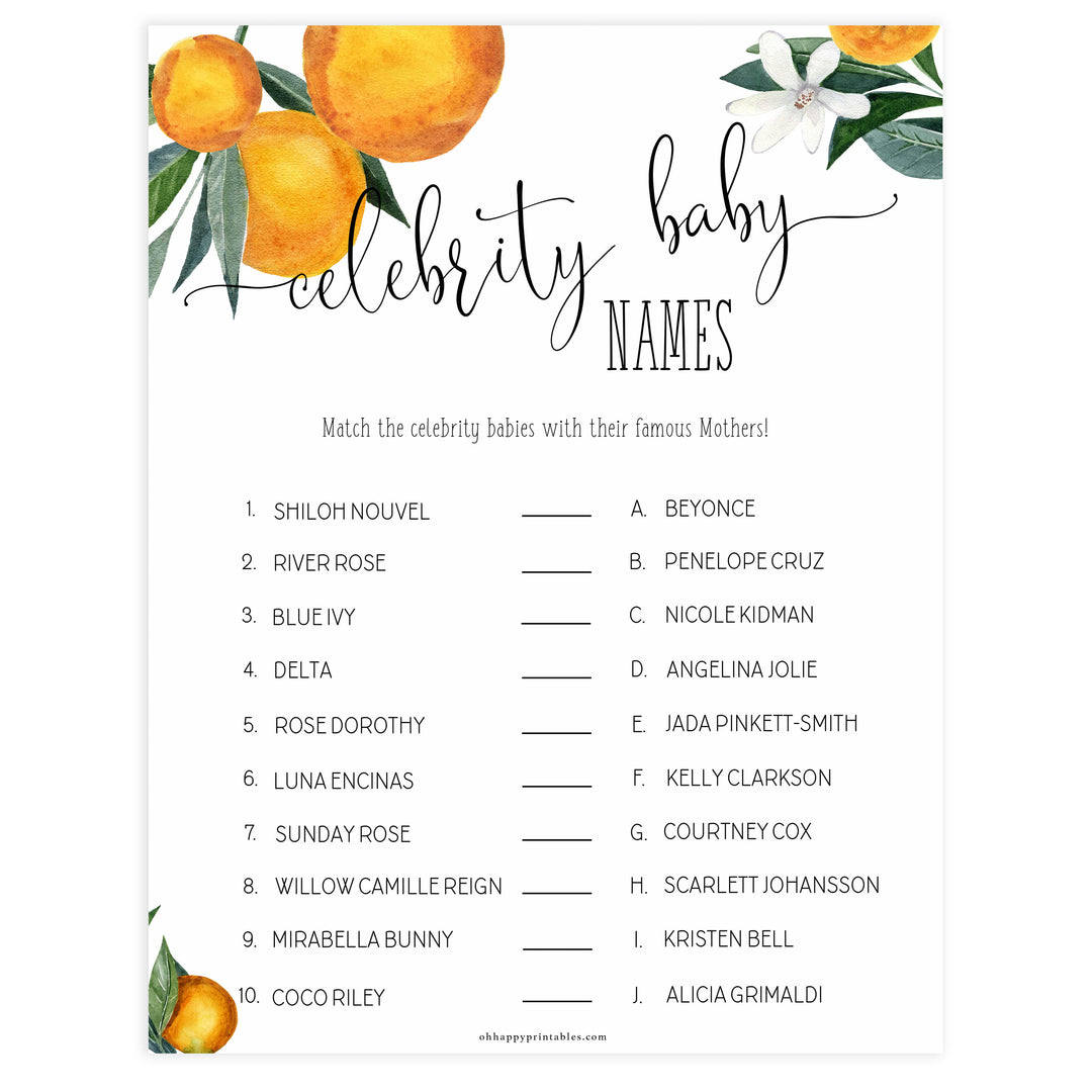 celebrity baby name game, Printable baby shower games, little cutie baby games, baby shower games, fun baby shower ideas, top baby shower ideas, little cutie baby shower, baby shower games, fun little cutie baby shower ideas, citrus baby shower games, citrus baby shower, orange baby shower