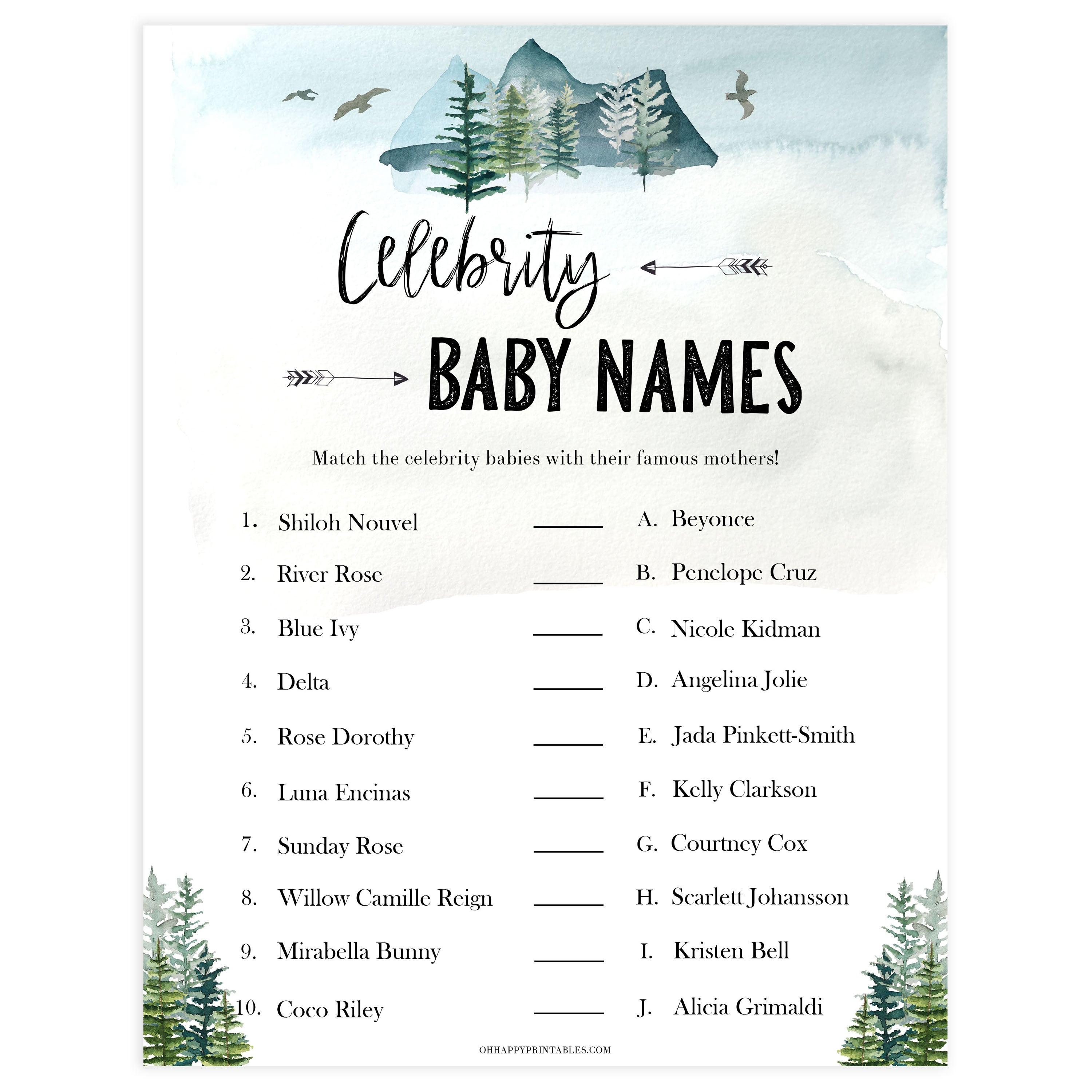 celebrity baby names game, Printable baby shower games, adventure awaits baby games, baby shower games, fun baby shower ideas, top baby shower ideas, adventure awaits baby shower, baby shower games, fun adventure baby shower ideas