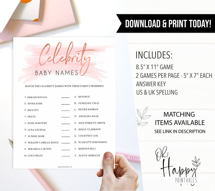 Pink Swash Celebrity Baby Names, Pink Guess the Celebrity Baby, Pink Famous Babies Game, Celebrity Babies Game, Printable Baby Shower, printable baby games, fun baby games