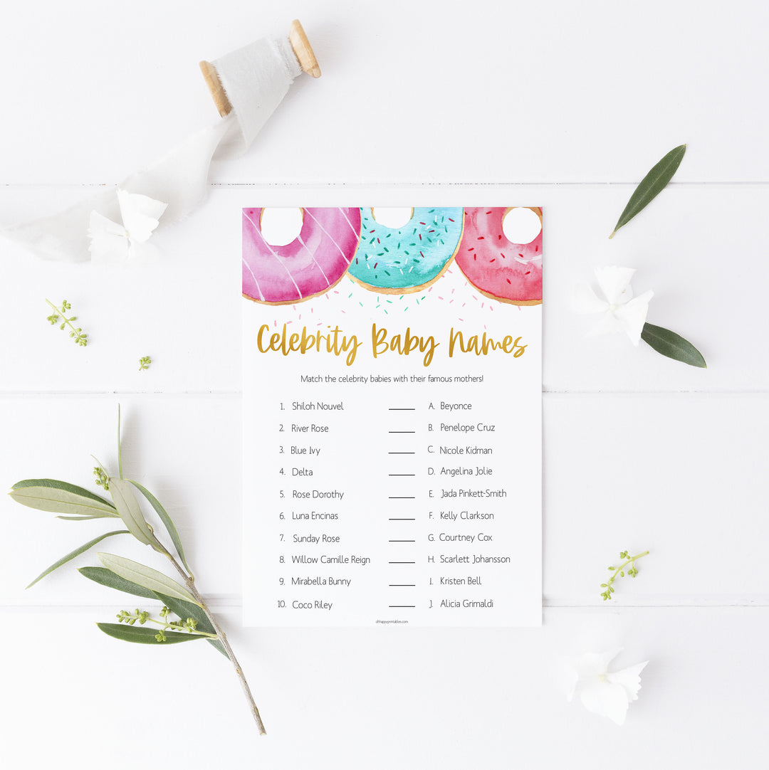 celebrity baby names game, Printable baby shower games, donut baby games, baby shower games, fun baby shower ideas, top baby shower ideas, donut sprinkles baby shower, baby shower games, fun donut baby shower ideas