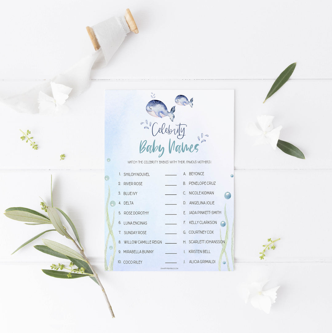 celebrity baby names game, Printable baby shower games, whale baby games, baby shower games, fun baby shower ideas, top baby shower ideas, whale baby shower, baby shower games, fun whale baby shower ideas