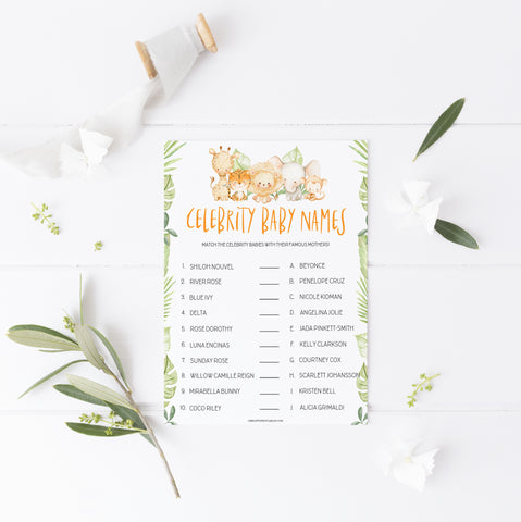 celebrity baby names game, Printable baby shower games, safari animals baby games, baby shower games, fun baby shower ideas, top baby shower ideas, safari animals baby shower, baby shower games, fun baby shower ideas