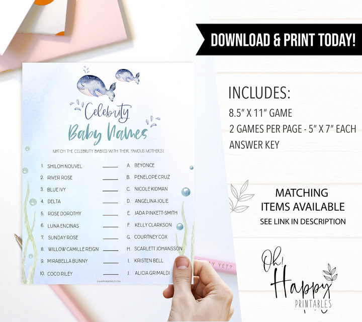 celebrity baby names game, Printable baby shower games, whale baby games, baby shower games, fun baby shower ideas, top baby shower ideas, whale baby shower, baby shower games, fun whale baby shower ideas