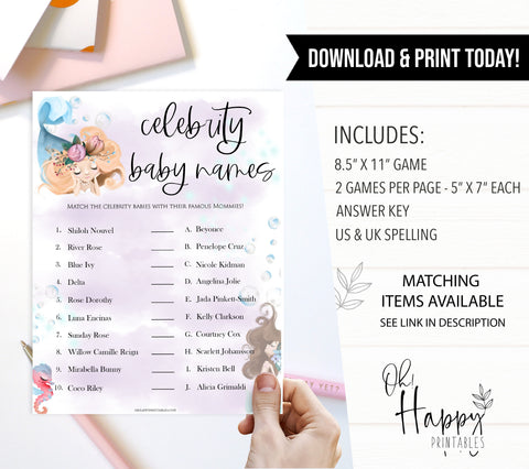 celebrity baby names game, Printable baby shower games, little mermaid baby games, baby shower games, fun baby shower ideas, top baby shower ideas, little mermaid baby shower, baby shower games, pink hearts baby shower ideas