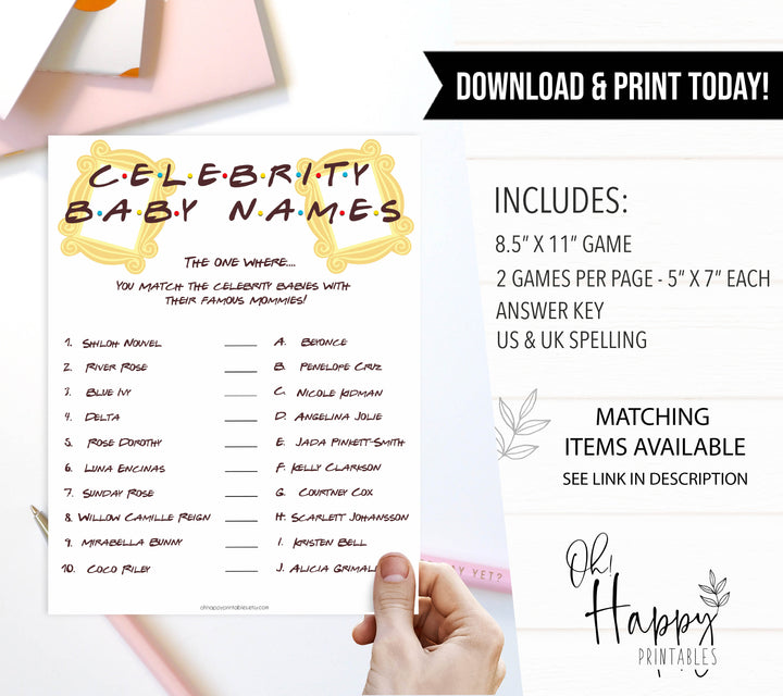 celebrity baby names game, Printable baby shower games, friends fun baby games, baby shower games, fun baby shower ideas, top baby shower ideas, friends baby shower, friends baby shower ideas