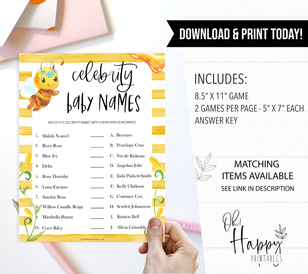 celebrity baby names game, Printable baby shower games, mommy bee fun baby games, baby shower games, fun baby shower ideas, top baby shower ideas, mommy to bee baby shower, friends baby shower ideas