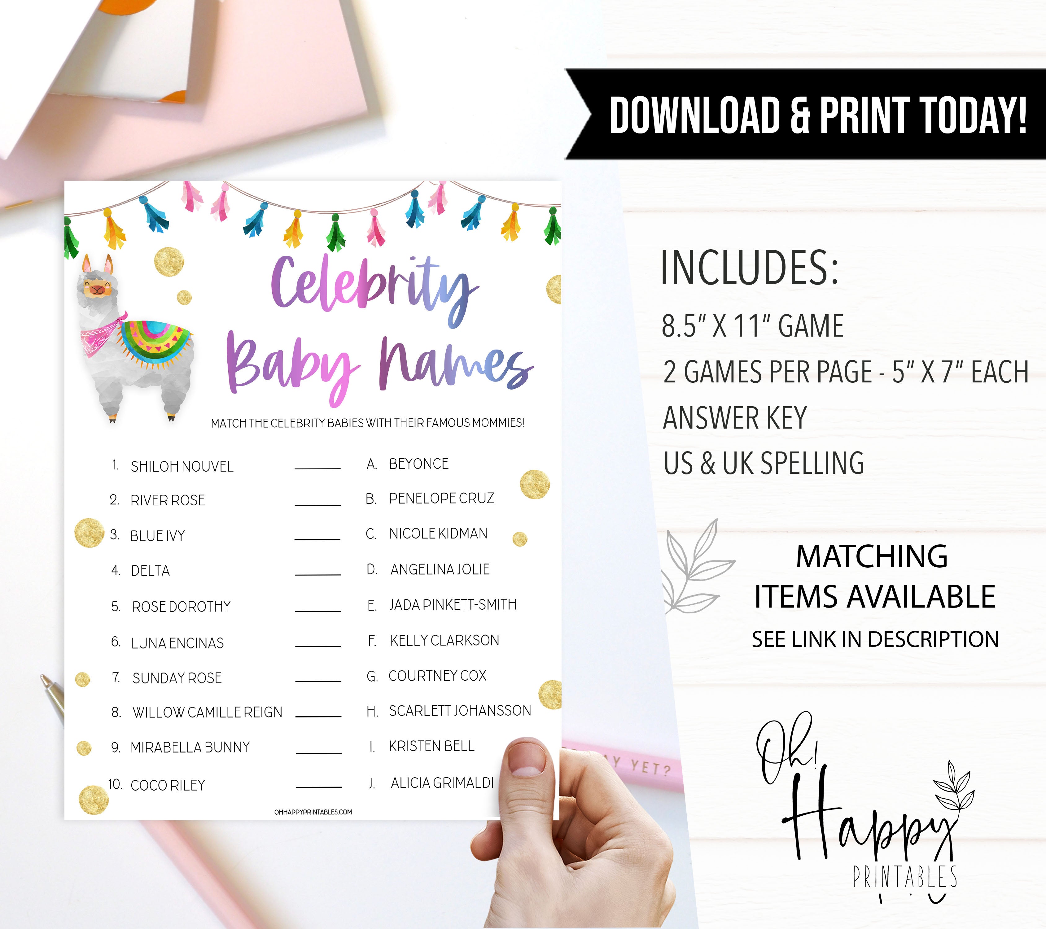 celebrity baby names, Printable baby shower games, llama fiesta fun baby games, baby shower games, fun baby shower ideas, top baby shower ideas, Llama fiesta shower baby shower, fiesta baby shower ideas