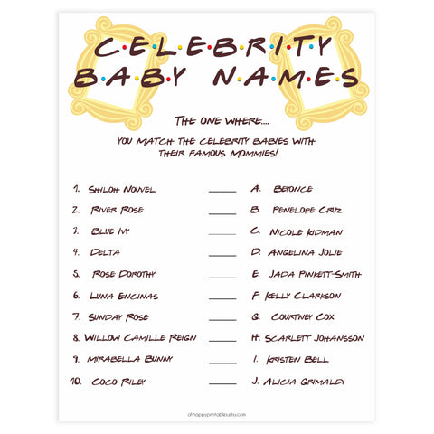 celebrity baby names game, Printable baby shower games, friends fun baby games, baby shower games, fun baby shower ideas, top baby shower ideas, friends baby shower, friends baby shower ideas