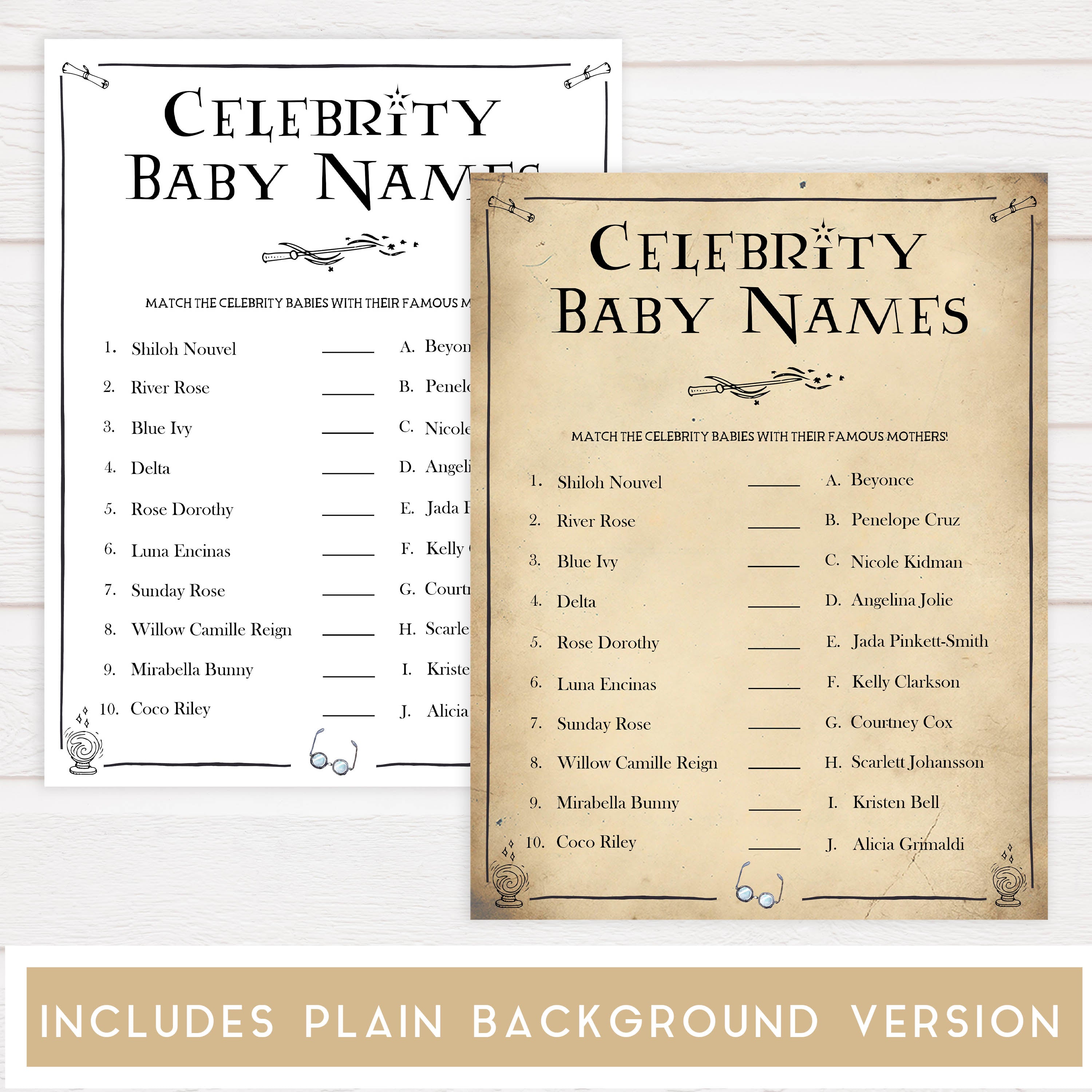 Celebrity Baby Names Baby Game, Wizard baby shower games, printable baby shower games, Harry Potter baby games, Harry Potter baby shower, fun baby shower games,  fun baby ideas