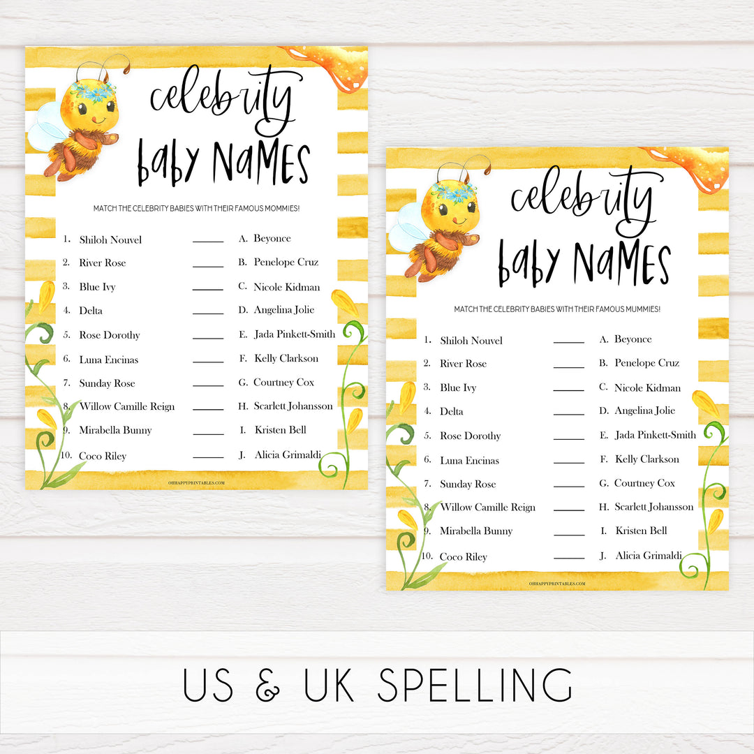 celebrity baby names game, Printable baby shower games, mommy bee fun baby games, baby shower games, fun baby shower ideas, top baby shower ideas, mommy to bee baby shower, friends baby shower ideas