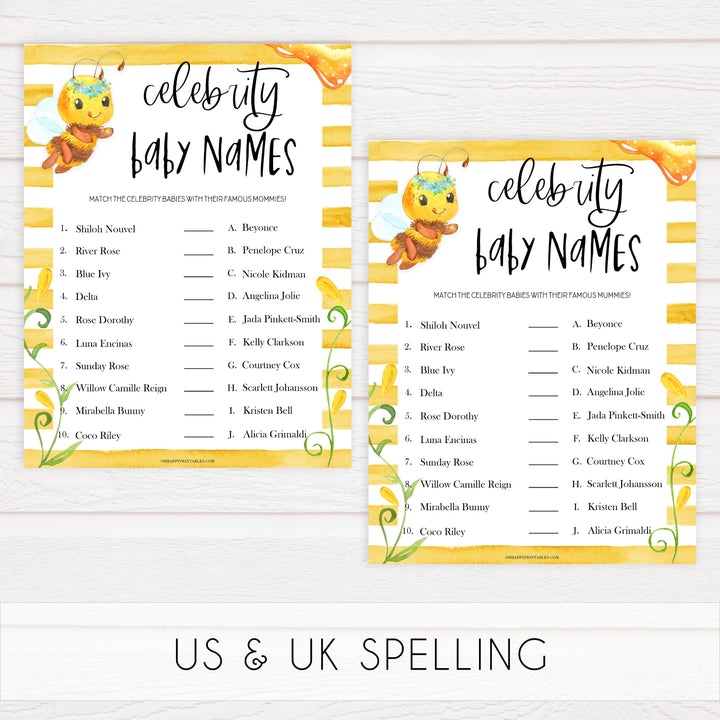 celebrity baby names game, Printable baby shower games, mommy bee fun baby games, baby shower games, fun baby shower ideas, top baby shower ideas, mommy to bee baby shower, friends baby shower ideas
