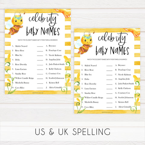celebrity baby names game, Printable baby shower games, mommy bee fun baby games, baby shower games, fun baby shower ideas, top baby shower ideas, mommy to bee baby shower, friends baby shower ideas