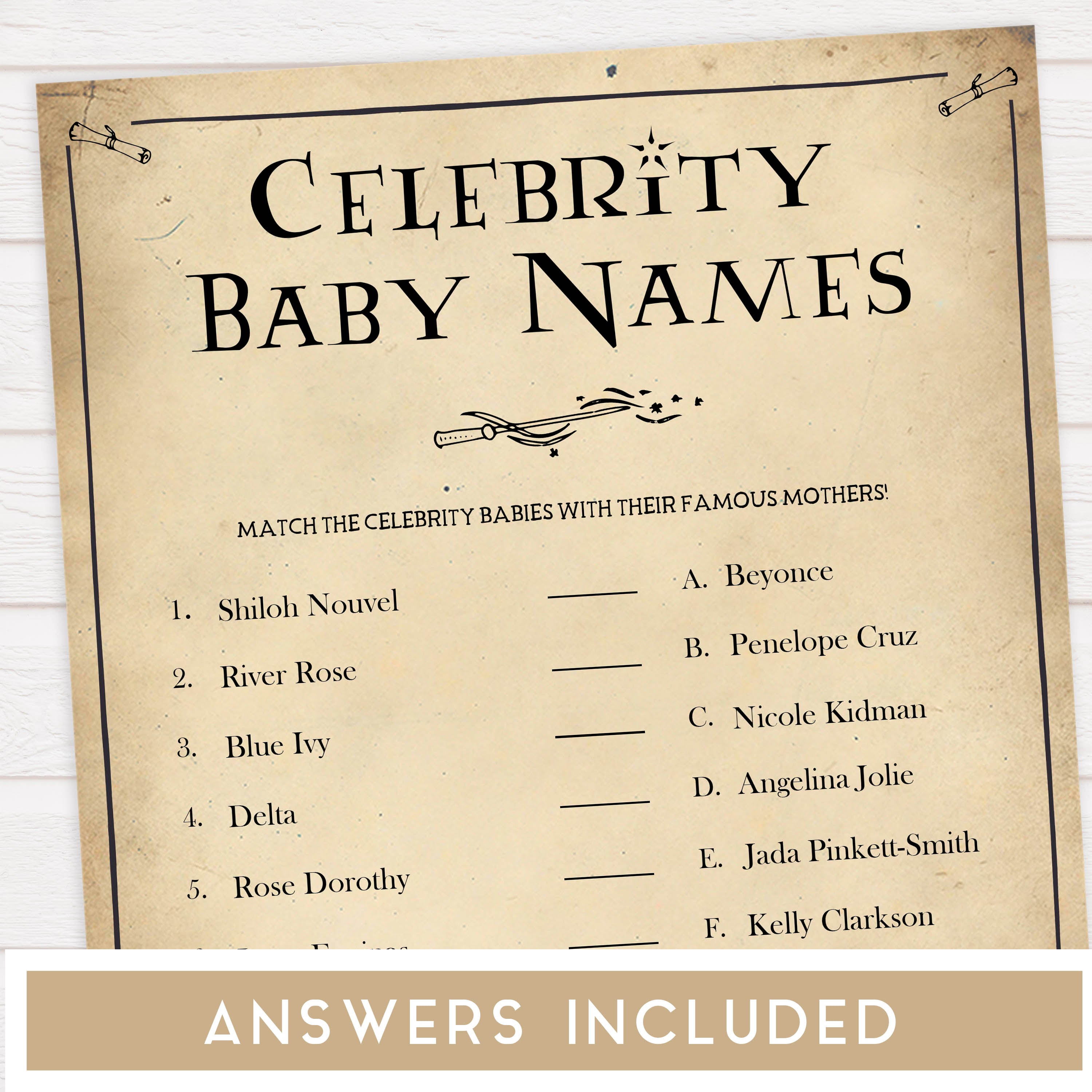 Celebrity Baby Names Baby Game, Wizard baby shower games, printable baby shower games, Harry Potter baby games, Harry Potter baby shower, fun baby shower games,  fun baby ideas