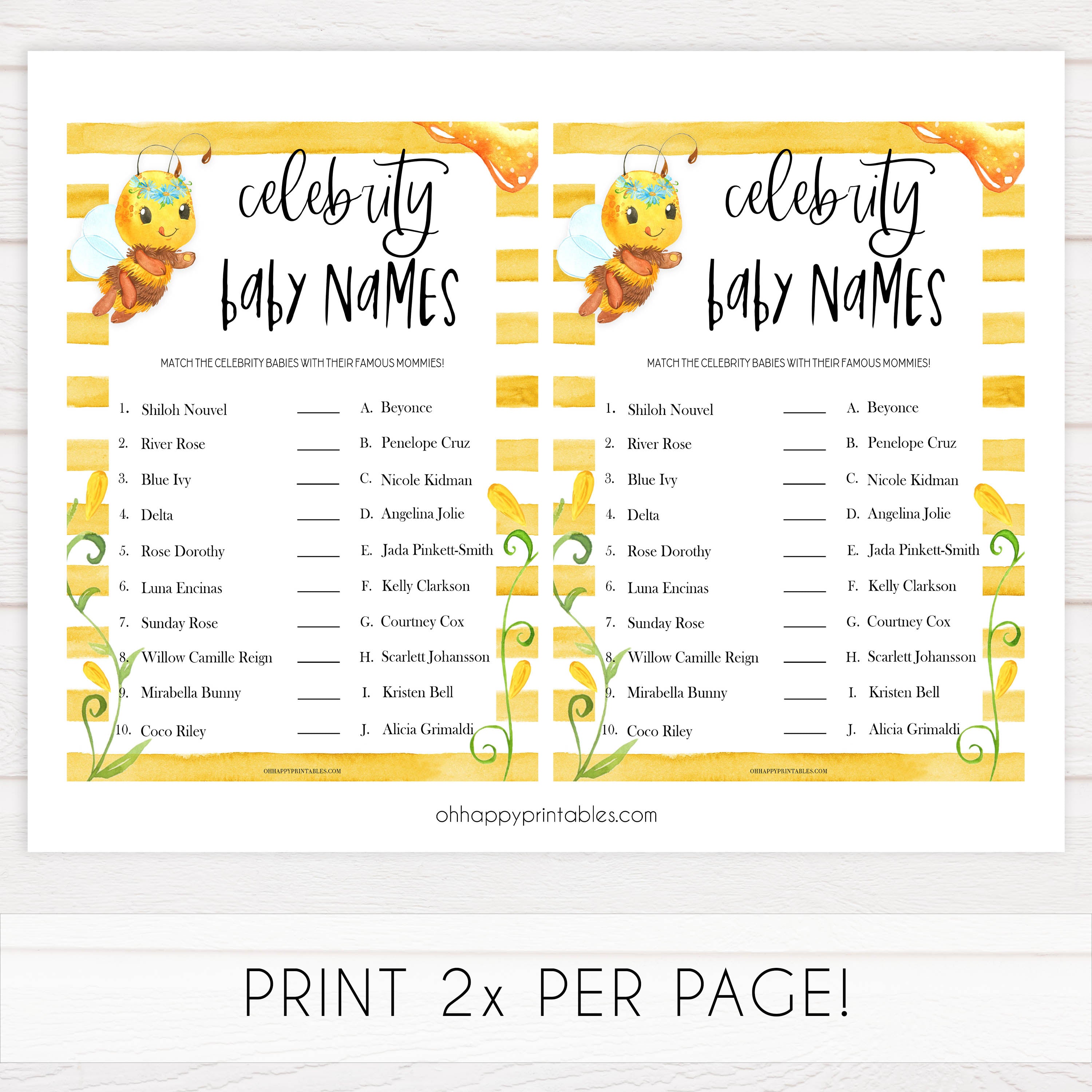 celebrity baby names game, Printable baby shower games, mommy bee fun baby games, baby shower games, fun baby shower ideas, top baby shower ideas, mommy to bee baby shower, friends baby shower ideas