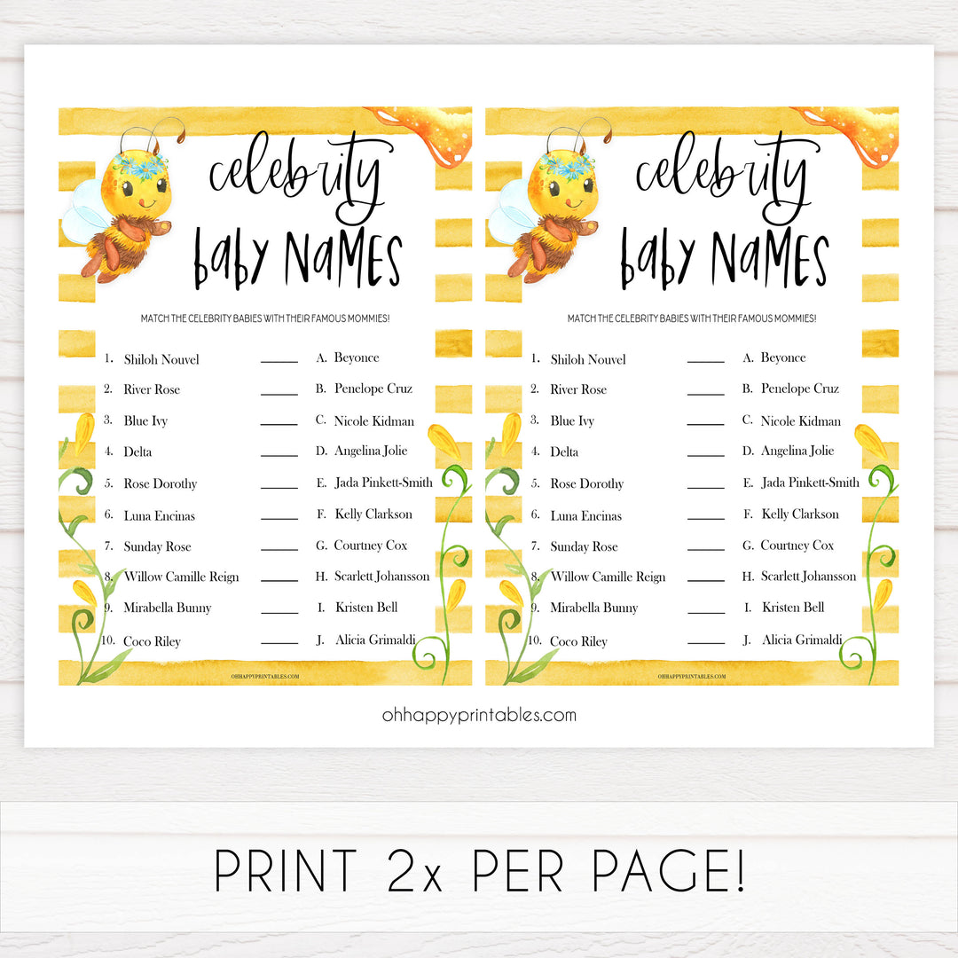 celebrity baby names game, Printable baby shower games, mommy bee fun baby games, baby shower games, fun baby shower ideas, top baby shower ideas, mommy to bee baby shower, friends baby shower ideas