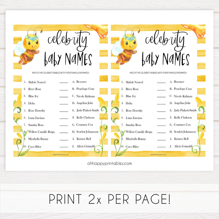 celebrity baby names game, Printable baby shower games, mommy bee fun baby games, baby shower games, fun baby shower ideas, top baby shower ideas, mommy to bee baby shower, friends baby shower ideas