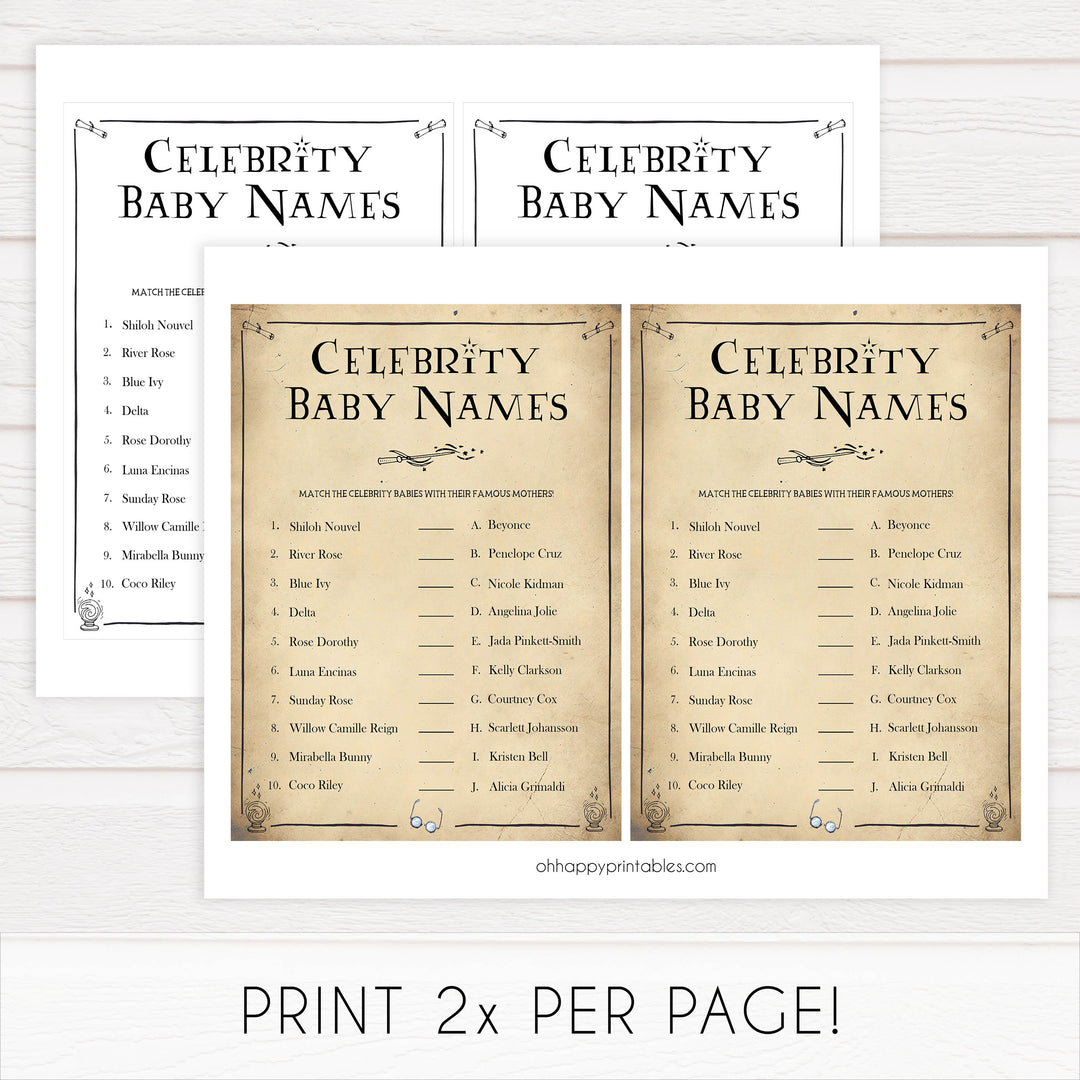 Celebrity Baby Names Baby Game, Wizard baby shower games, printable baby shower games, Harry Potter baby games, Harry Potter baby shower, fun baby shower games,  fun baby ideas