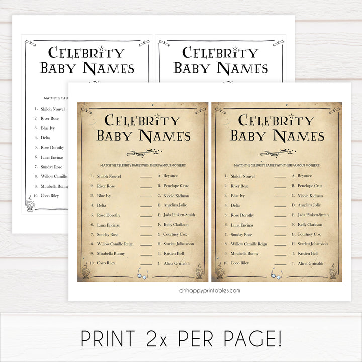 Celebrity Baby Names Baby Game, Wizard baby shower games, printable baby shower games, Harry Potter baby games, Harry Potter baby shower, fun baby shower games,  fun baby ideas