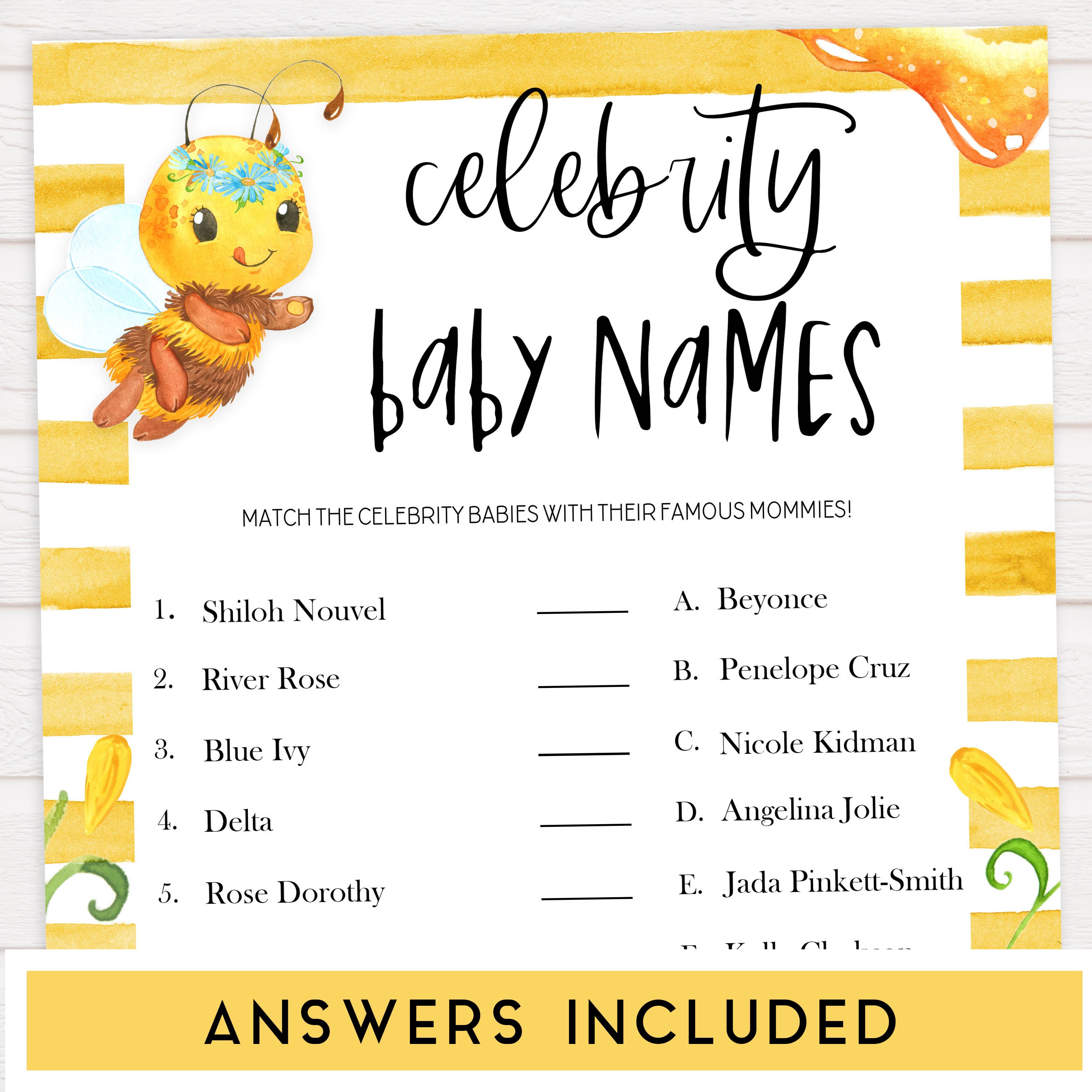 Celebrity Baby Names - Mommy To BEE Printable Baby Games – OhHappyPrintables